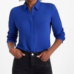 Express Royal Blue Button-Front Blouse, Size XS